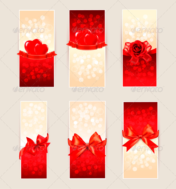 Set of beautiful gift cards with red gift bows