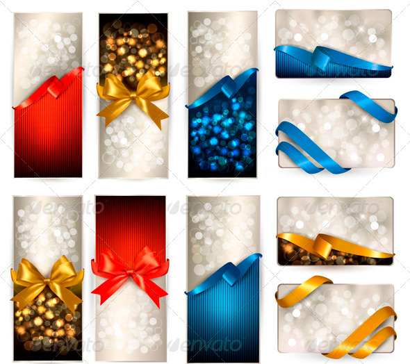 Set of beautiful Gift cards with color gift bows