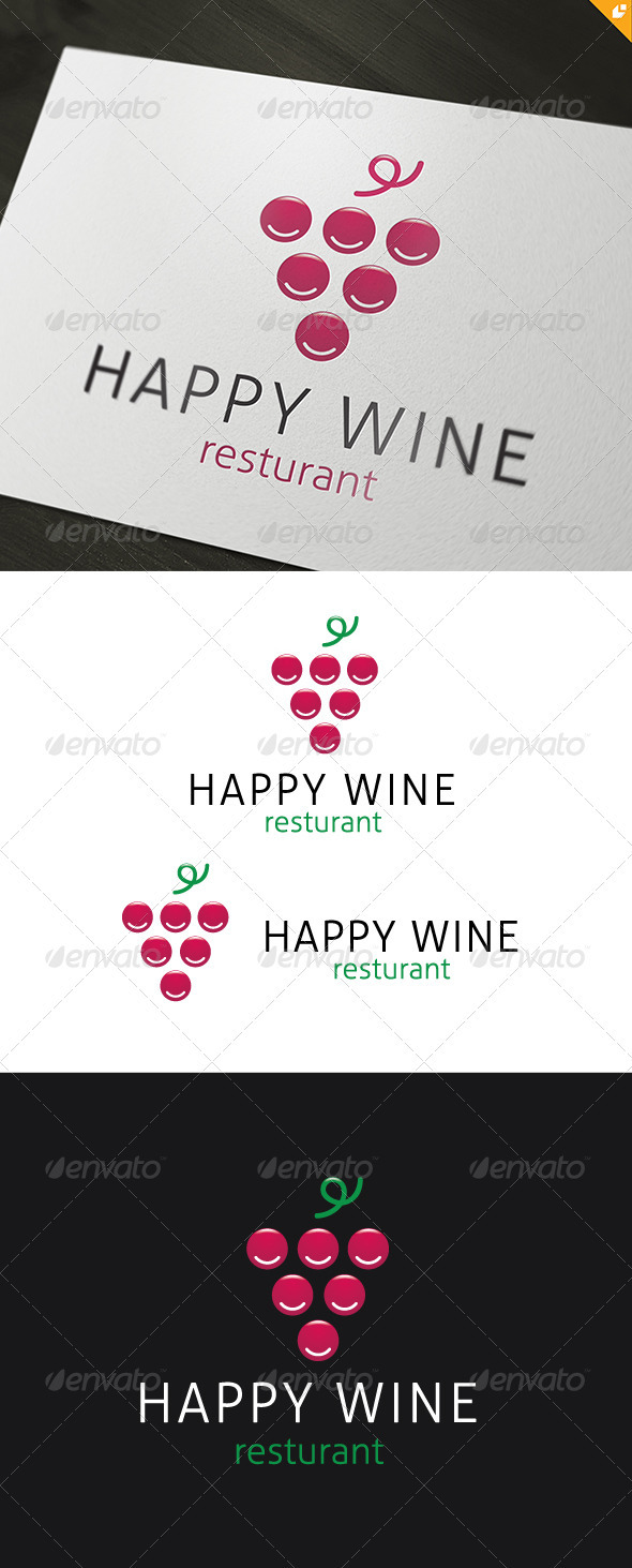 Happy Wine Logo - Food Logo Templates