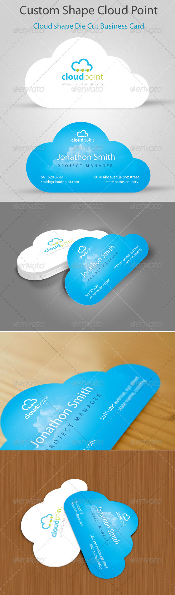 Cloud Point Custom Shape Die cut Business Card - Creative Business Cards