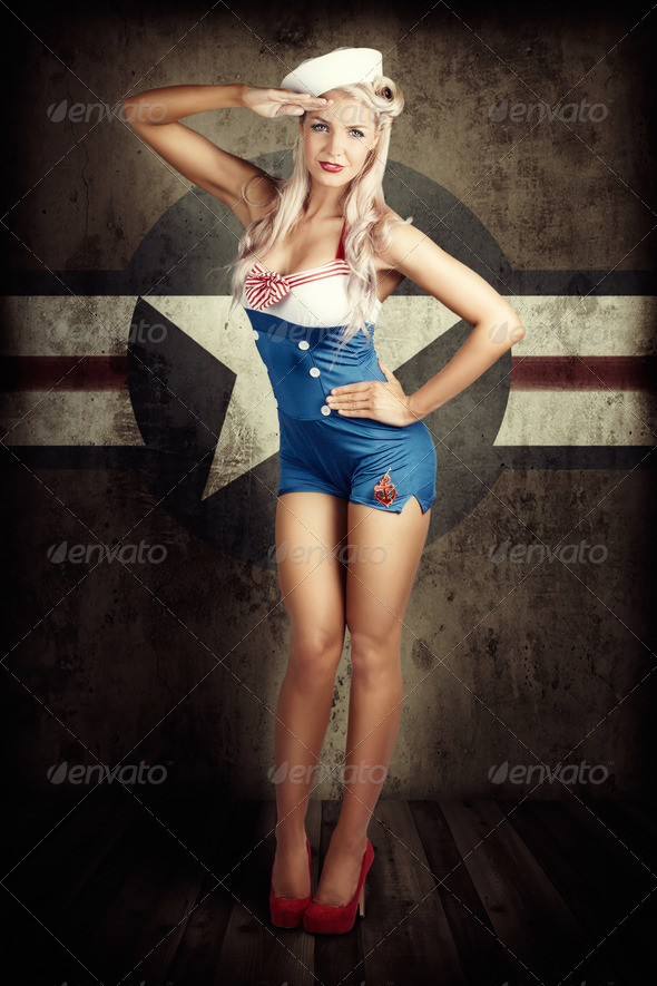 American Fashion Model in Military Pin-up Style - Stock Photo - Images