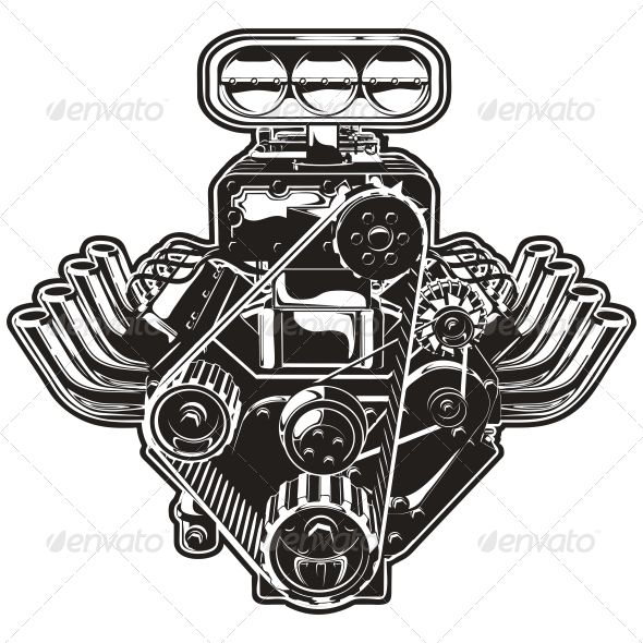 Vector Cartoon Turbo Engine - Tattoos Vectors