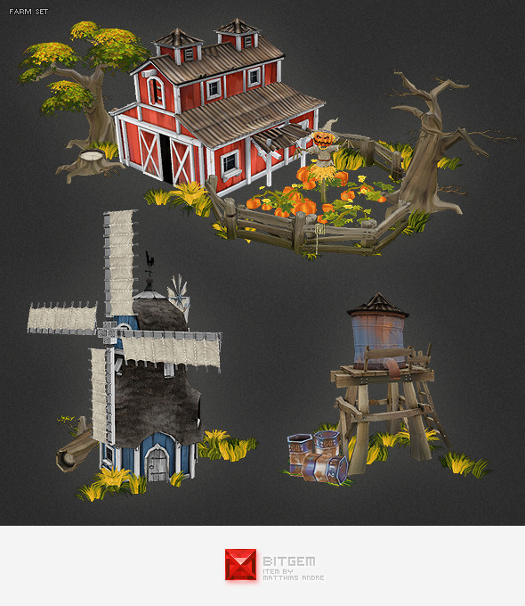 Low Poly Farm Set 01 - 3DOcean Item for Sale