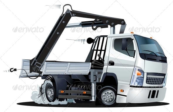 Vector Cartoon Lkw Truck with Crane