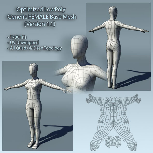 Low Poly Human Female Base Mesh Ver1.1 - 3DOcean Item for Sale