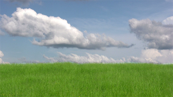 Blue Sky With White Clouds Over Green Grass Blue Sky With White Clouds Over Green Grass