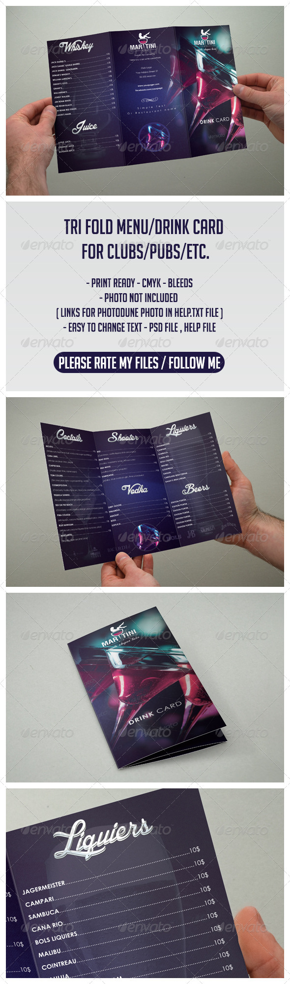 Drink Menu Club Menu Tri Fold - Food Menus Print Templates