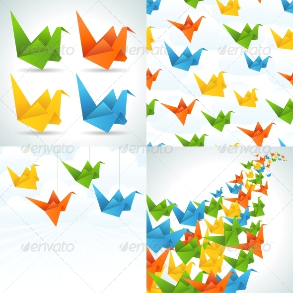 Origami Paper Birds Backgrounds.