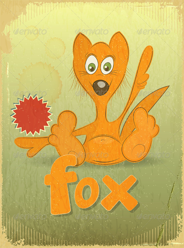 Vintage Retro Card with Cartoon Fox Vintage Retro Card with Cartoon Fox