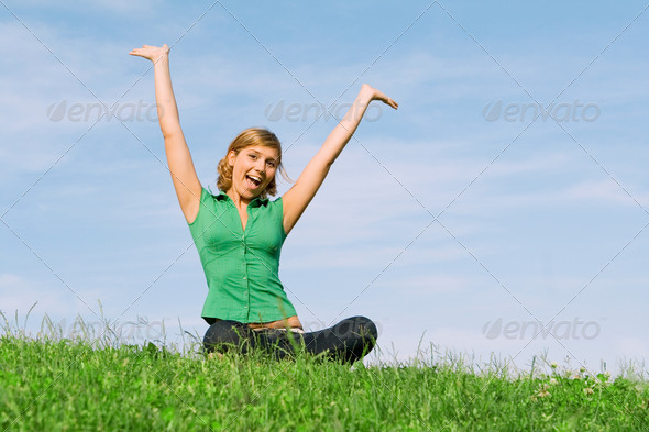 happy healthy young woman outdoors in summer
