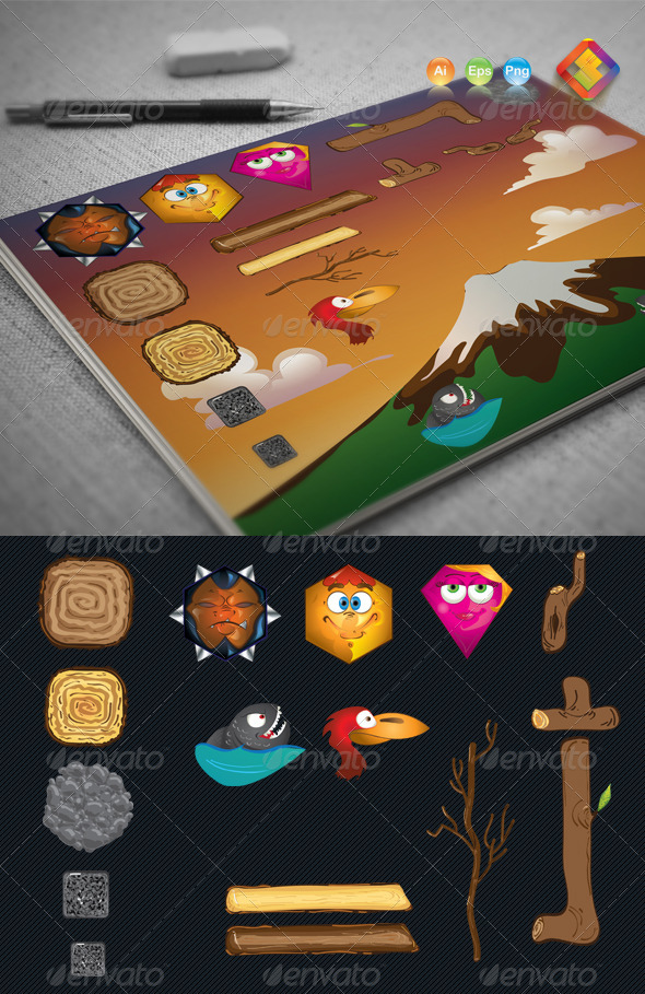Game Characters and Props Creation Set - Characters Vectors