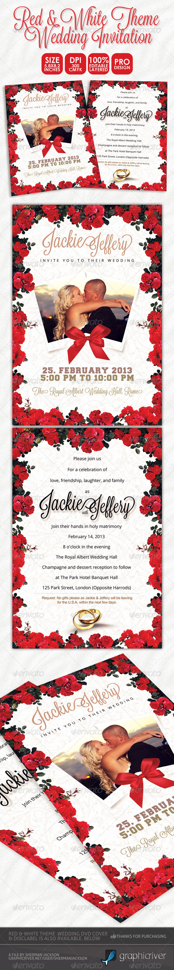 Red & White Theme Wedding Invitation Card