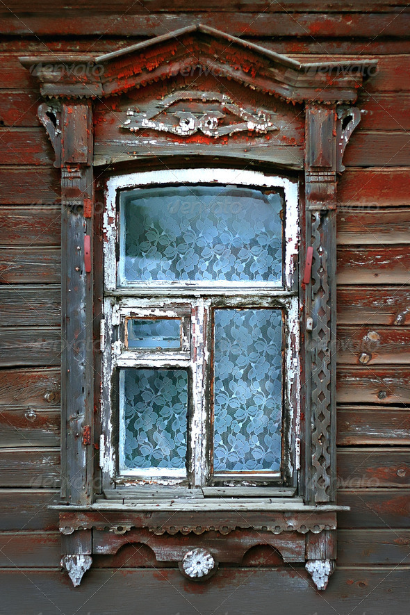 Window of very old wooden house