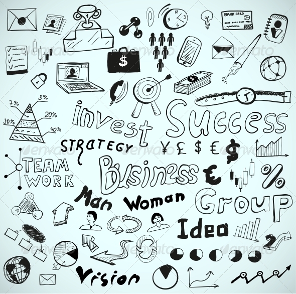 Vector Tablet-Drawn Vector Doodles Business Theme Vector Tablet-Drawn Vector Doodles Business Theme
