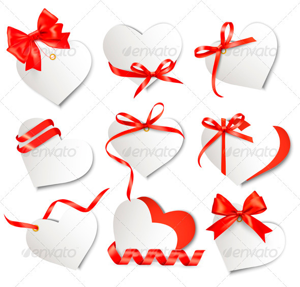 Set of Beautiful Gift Cards with Red Gift Bows