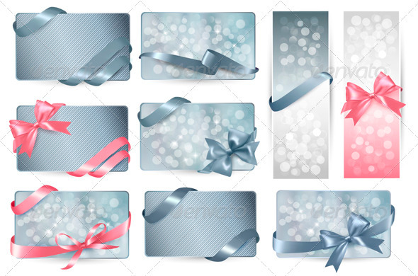 Set of Beautiful Gift Cards with Color Gift Bows