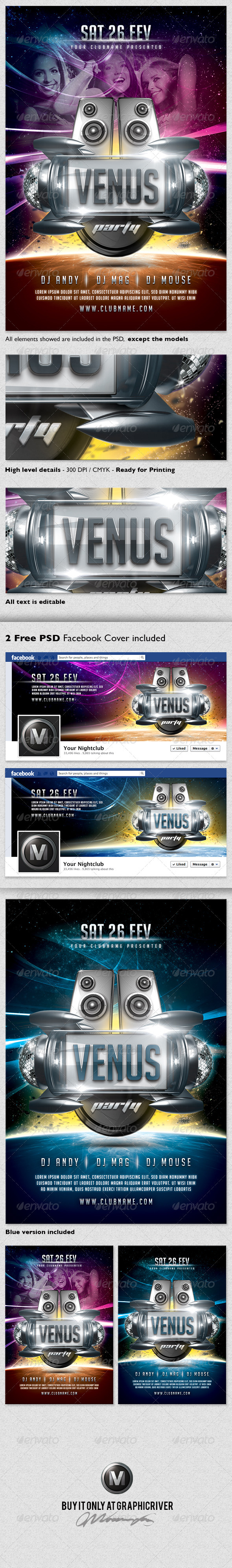 Venus Party Flyer Template + Facebook Timeline - Events Flyers