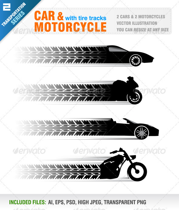 Car and Motorcycle with Tire Track