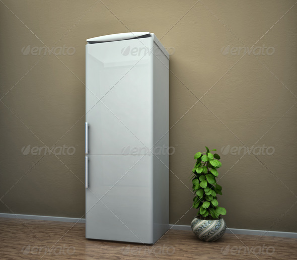 Interior scene with refrigerator