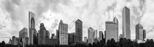 180 Degrees Panorama of the Chicago Skyline in Monochrome