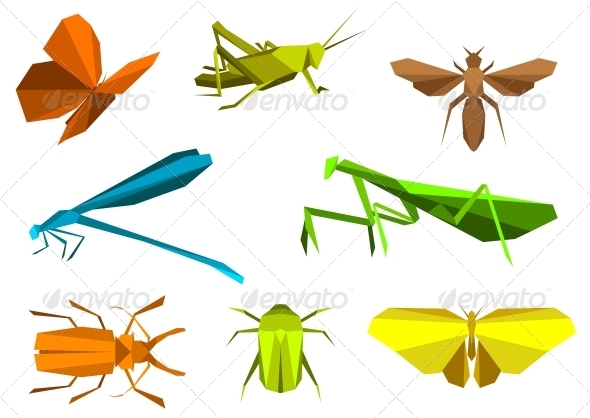 Insects in Origami Paper Elements Insects in Origami Paper Elements