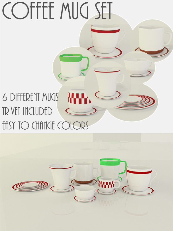 Coffee Mug Cup Set with Trivets Coffee Mug Cup Set with Trivets