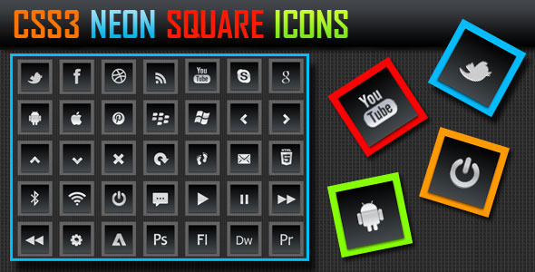 CSS3 Neon Square Icons CSS3 Neon Square Icons