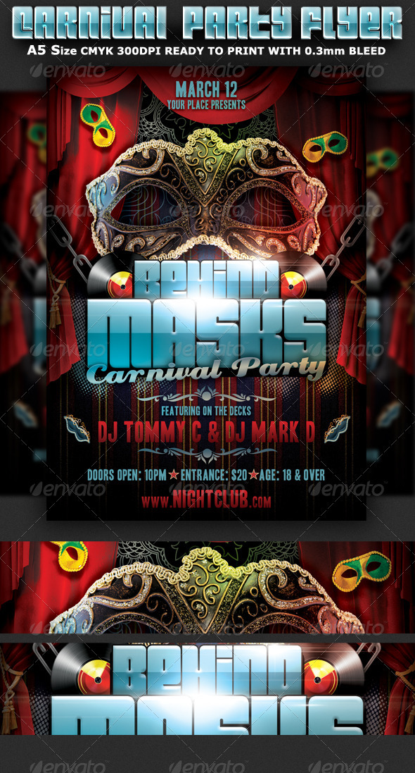 Behind Masks Carnival Party Flyer Template