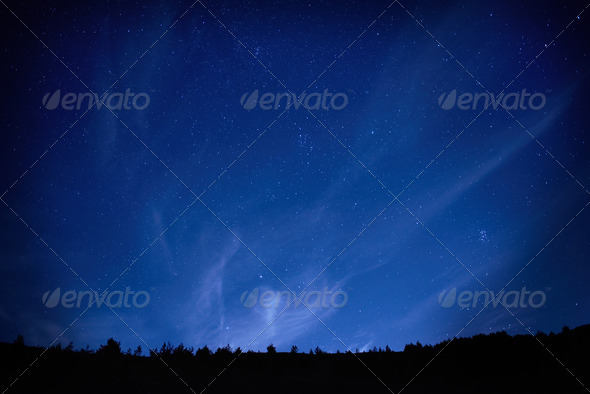 Blue dark night sky with stars.