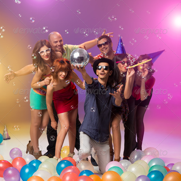 young caucasian people partying and celebrating - Stock Photo - Images