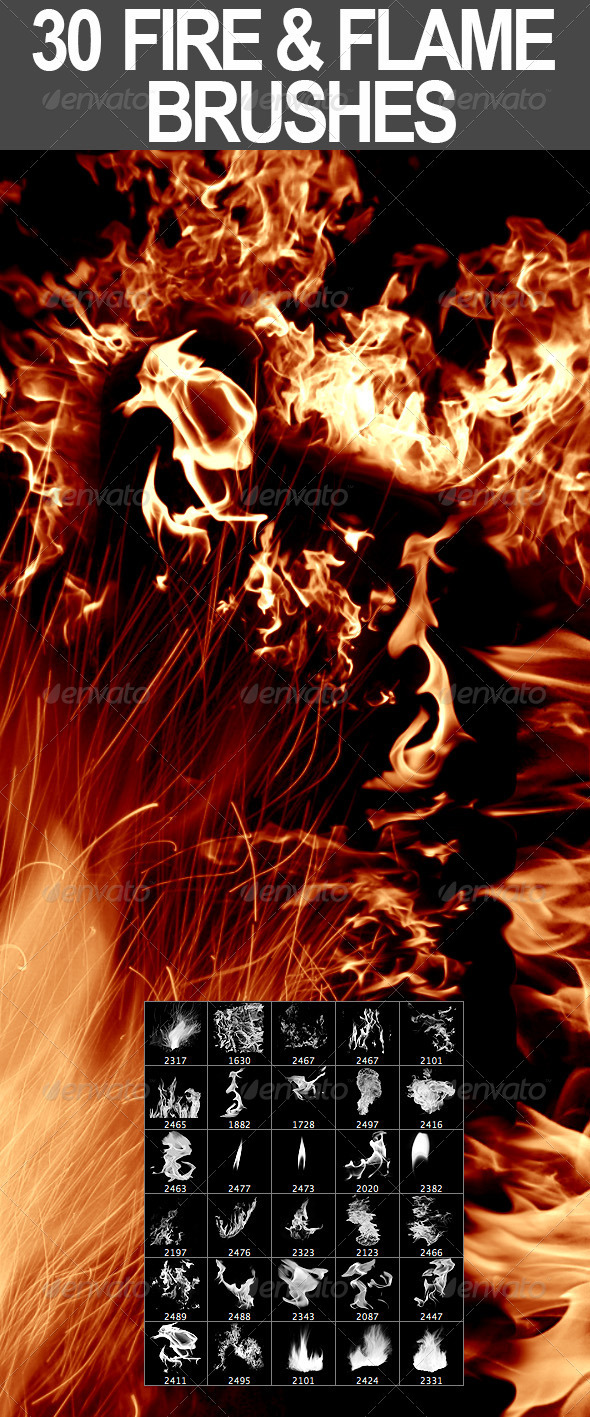 30 Fire & Flame Brushes - GraphicRiver Item for Sale