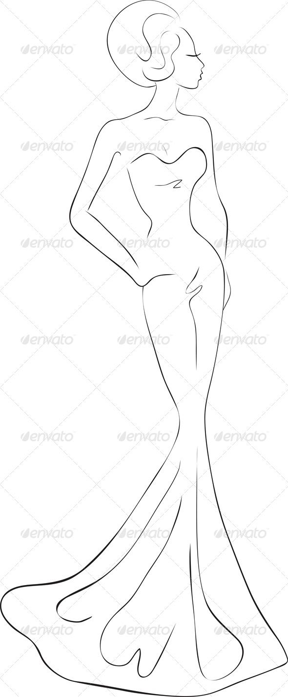 Fashion sketch of woman in evening maxi dress Fashion sketch of woman in evening maxi dress