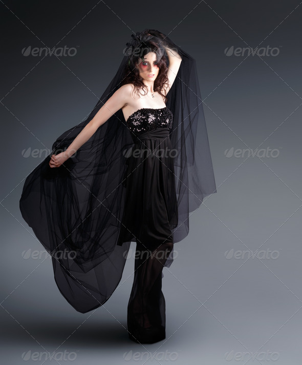 Alternative Fashion Model With Black Lace Dress