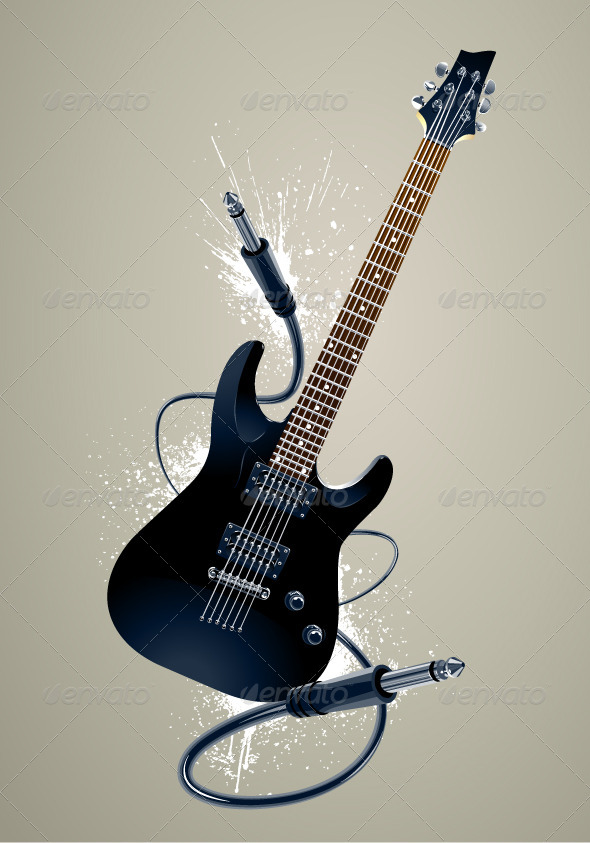 Black Guitar with Cables Black Guitar with Cables