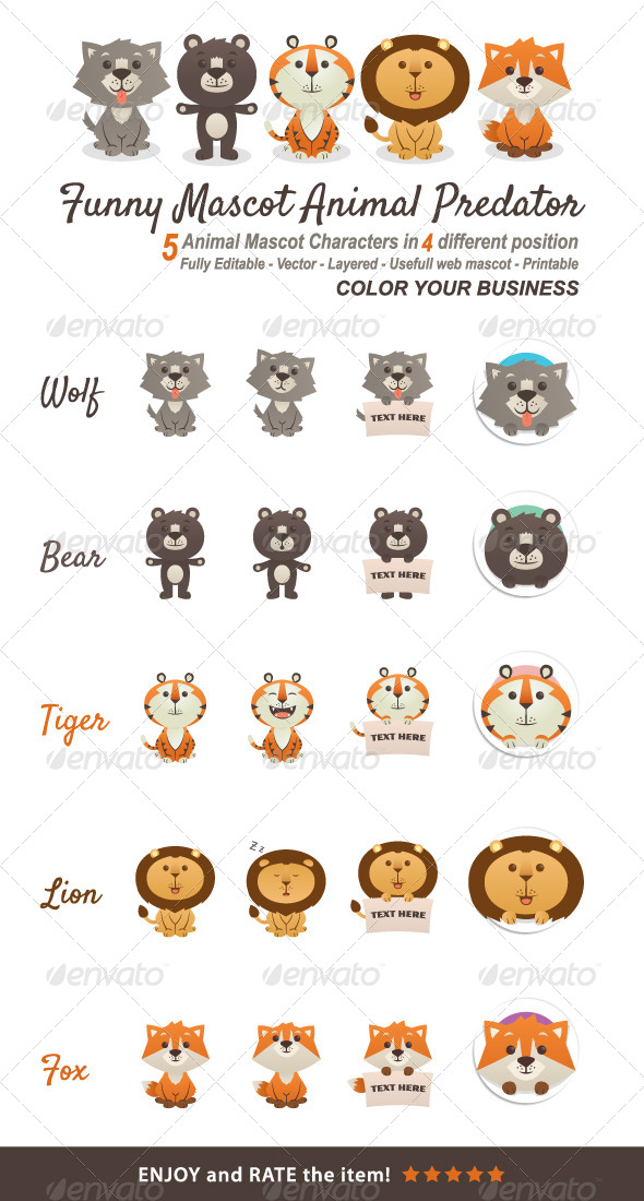 Funny Mascot Animal Predator - Animals Characters