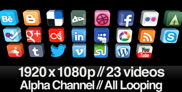 23 Videos of 3D Social Media Icons Rotating Loop 23 Videos of 3D Social Media Icons Rotating Loop