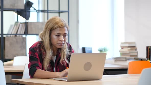 Videohive Brainstorming, Pensive Black Woman Working on Laptop 19174399