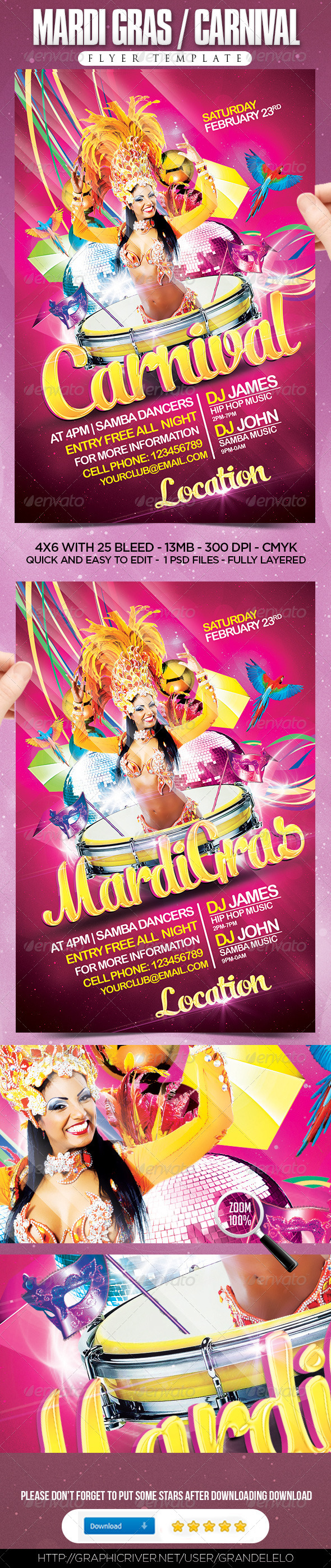 Mardi Gras / Carnival Flyer Template - Clubs & Parties Events