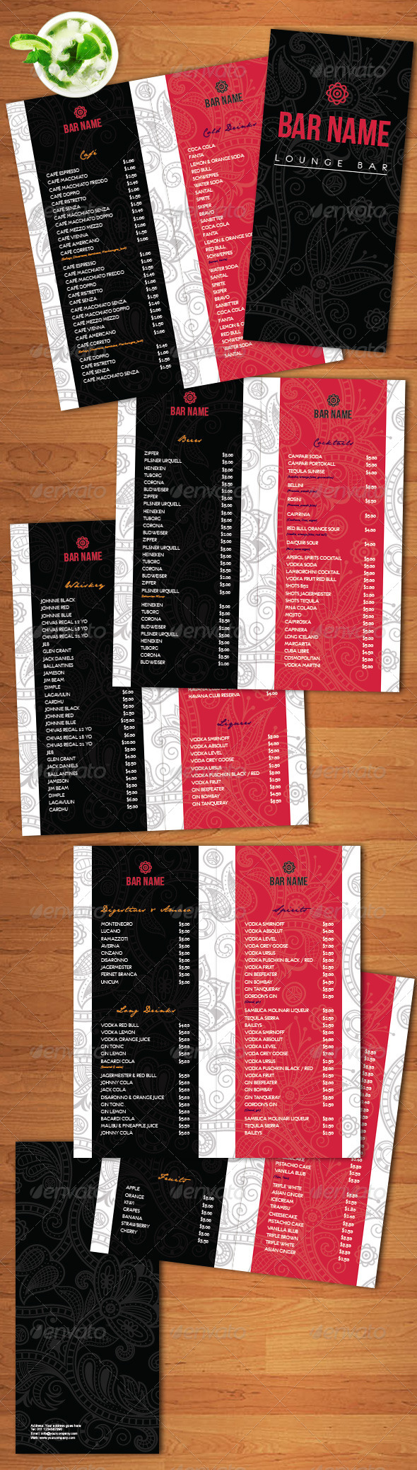 Lounge Bar Menu Template