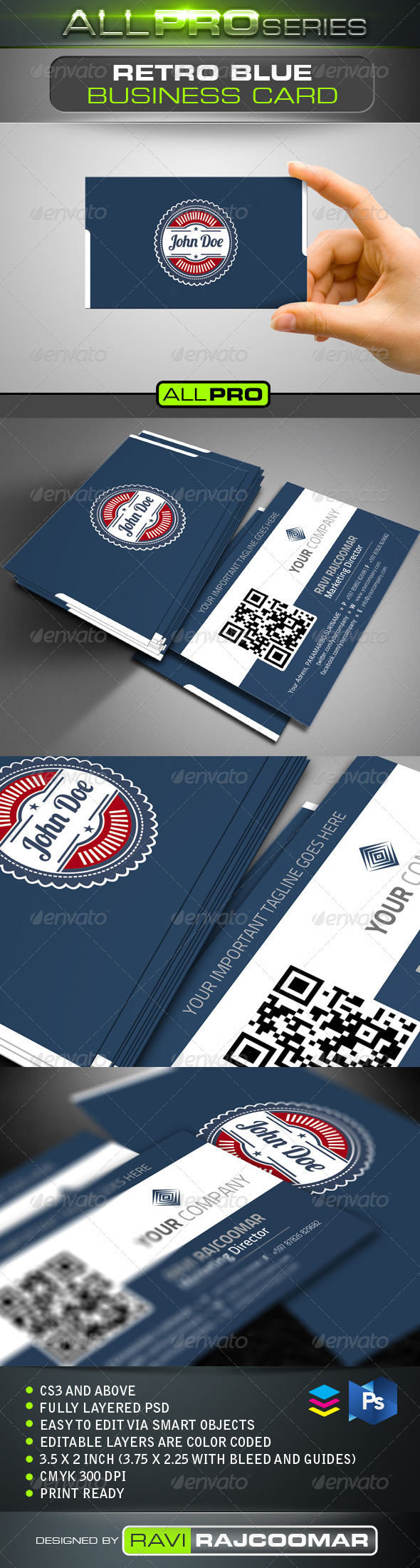 Retro Blue Business Card Retro Blue Business Card