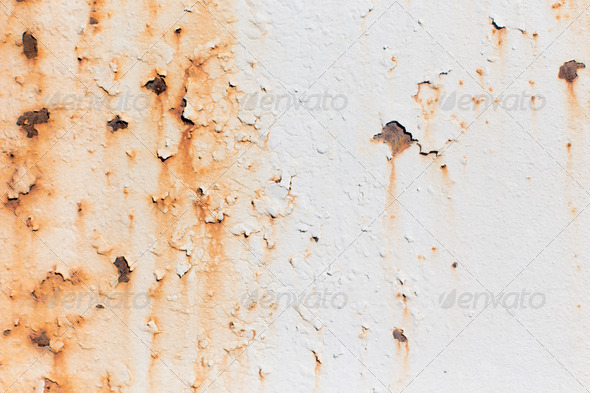 Metal painted white chipping and rusting