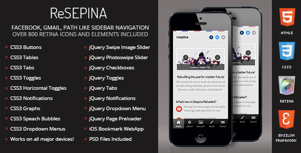 Resepina Mobile Retina | HTML5 & CSS3 and iWebApp