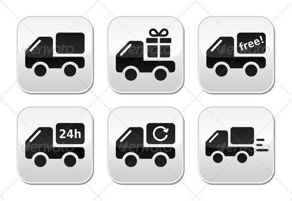 Delivery Car, Shipping Vector Buttons Set