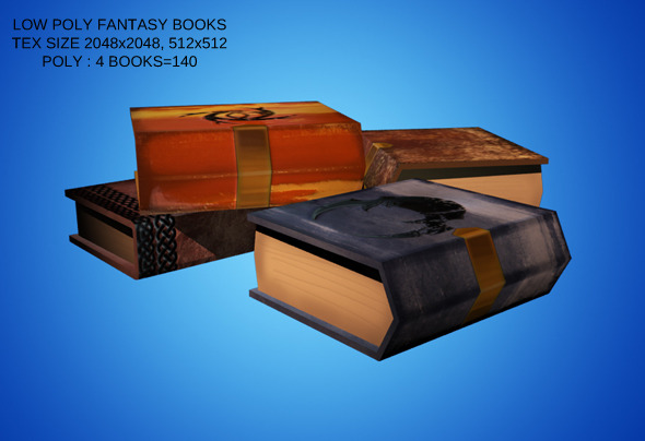 Low Poly Set of 4 Fantasy Style Books - 3DOcean Item for Sale