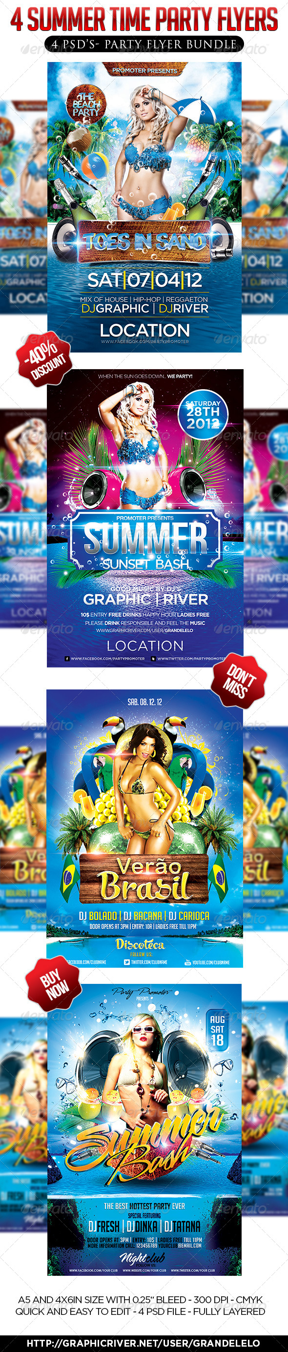 4 in 1 Summer Party Flyer Bundle 4 in 1 Summer Party Flyer Bundle