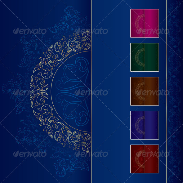 Gold Vintage Floral Patterns on Blue Gold Vintage Floral Patterns on Blue