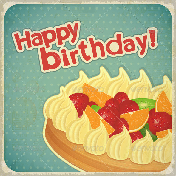 Vintage Birthday Card with Fruit Cake Vintage Birthday Card with Fruit Cake