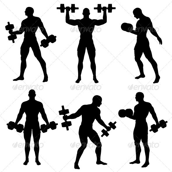 Man Exercise with Weights Silhouette Pack - Sports/Activity Conceptual