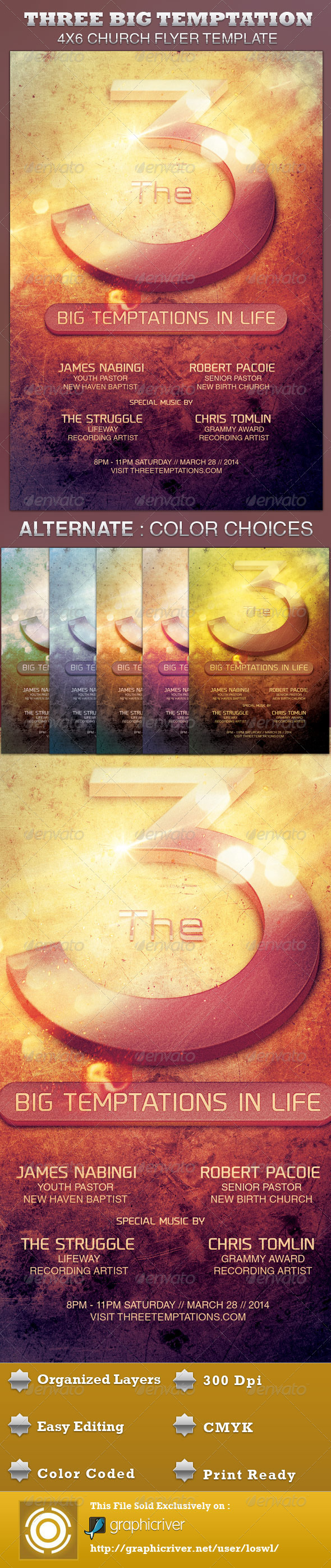 The Three Big Temptations Church Flyer Template - Church Flyers