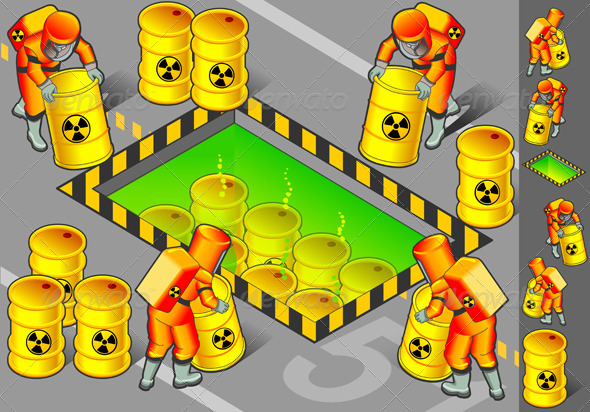 Isometric Nuclear Area with Mans at Work Isometric Nuclear Area with Mans at Work